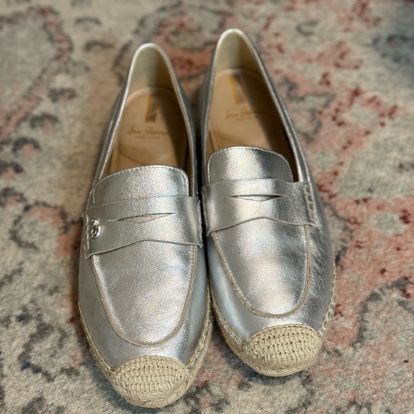 Silver Loafers with Espadrille Detailing - Picture 1 of 3